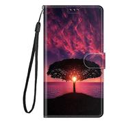 Nuxiady Coque pour Samsung Galaxy S24 FE PU Cuir à Rabat Housse Étui avec Mignonne Motif Dessin Design, Antichoc Portefeuille Etui Flip Folio Case Cover pour Galaxy S24 FE, Ciel Rouge