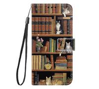 Nuxiady Coque pour Samsung Galaxy S26 Antichoc PU Cuir à Rabat Housse Étui avec Mignonne Motif Dessin Design, Portefeuille Etui Flip Folio Case Cover pour Galaxy S26, Chat Bibliothèque