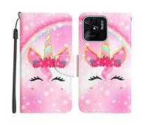 Nuxiady Coque pour Xiaomi Redmi 10C 6.7" Etui Portefeuille à Rabat Cuir et Folio Housse avec Motif Drôle Animal Antichoc Étui PU Flip Case Cover pour Redmi 10C, Licorne Arc-en-Ciel