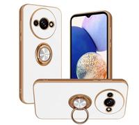 Nuxiady Coque pour Xiaomi Redmi A3 Antichoc Housse Silicone TPU Étui avec Magnétique Support à Anneau Rotatif, Etui 360° Ring Stand Case Protection Cover pour Redmi A3, Blanc