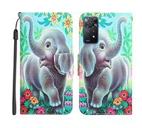 Nuxiady Coque pour Xiaomi Redmi Note 11 Pro 4G 5G 6.67" Etui Portefeuille à Rabat Cuir et Folio Housse avec Motif Animal Antichoc Étui PU Flip Case Cover pour Redmi Note 11 Pro 4G 5G, éléphant heureux