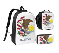 NUYFVG Illinois State Flag Print Convenience Backpack Set Lunch Bag Pen Case Adolescents Crayons Étudier Fournitures Snacks
