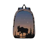 NUYFVG Moose Mountain Pine Tree Wilderness Sac à dos décontracté pour femme Sac à dos léger en toile Sac à dos de voyage Sac à dos pour ordinateur portable, Noir , S