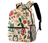 NUYFVG Sac à dos d'architecture de dessin animé Angleterre pour enfants Lagre Capacité Sac à dos pour enfants Sac d'école Sac à livres pour adolescents Primaire Junior