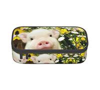 NUYFVG Trousse à crayons élégante avec imprimé cochon et fleurs de viol - Tissu Oxford, spacieuse et design pour un rangement organisé