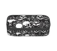 NUYFVG Trousse à crayons élégante avec imprimé tête de mort florale noire - Tissu Oxford, spacieuse et design pour un rangement organisé