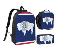 NUYFVG Wyoming State Flag Print Convenience Backpack Set Lunch Bag Pen Case Teens Pencil Studying Supplies Snacks