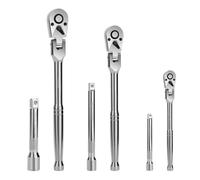 Nuyhadds Cliquet extensible, clé à douille réglable à 6 positions, clé à bouton à dégagement rapide | Clé plate de réglage à 180 degrés avec entraînement 1/4, 3/8, 1/2" et 72 dents