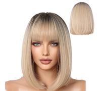 Nuyhadds Perruque de rechange en cheveux synthétiques naturels, coupe bob, droite, coupe bob, pour concerts, soirées à thème, mariages, rendez-vous, cosplay, Halloween