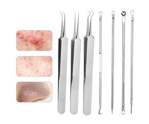 Nuyhadds Pimple Kit extracteur Comedone - 7 clips d'extraction de pores à tête blanche - En acier inoxydable - Nettoyage des pores de la peau - Outil pour la beauté des boutons