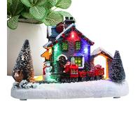 Nuyhgtr Décorations de village de Noël, maisons de neige éclairées par LED, figurines de train, ensemble de village de Noël miniature, décorations de Noël d'intérieur pour centre de table