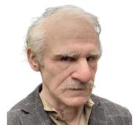 Nuyhgtr Realistic Old Man Masque, Full Head Costume with White Hair and Beard, Ideal for Masquerade Events, Stage Shows, Theater Performances, Festivals, Cosplay, Also Family Celebrations
