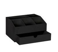 Nuyhgtr Tea and Coffee Organizer, Wooden Condiment Holder with Drawer, Compact Beverage Station Storage to Sugar, Tea Bags, Creamers for Home, Breakroom, Dorm, Restaurant, Black & White