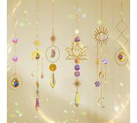 nuyikaso Lot de 6 Attrape Soleil Cristal Suspendu Motif Lotus Lune Suncatcher Sun Catcher pour la Maison Jardin Noël Fêtes Mariages