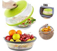 Nuyoah Cloche Micro Onde Couvercle Micro Ondes 2 Pcs Retractable Couvercle Cloche Alimentaire Pliable pour Anti Vapeur et Fonction Passoire (Vert+Gris)
