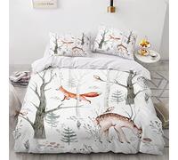 NUYSP Housse de Couette 140x200 avec Fermeture Éclair Animaux Aquarelles Parure Lit 1 Personne 2 Taies d'oreiller 50x75cm Forêt Dessinée à La Main 3D Imprimé Enfant en Microfibre, 140x200+50x75cmx2