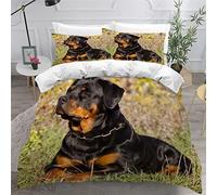 NUYSP Housse de Couette 140x200 avec Fermeture Éclair Rottweiler Bedding Parure de Lit 1 Personne avec 2 Taies d'oreiller, 3D Chiot de Compagnie Enfant Housse Couette en Microfibre