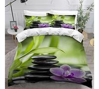 NUYSP Housse de Couette 220x240 avec Fermeture Éclair Bambou Pierre Parure de Lit 2 Personnes avec 2 Taies d'oreiller 50x75cm Zen 3D Imprimé Adulte Housse de Couette en Microfibre