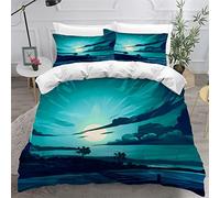 NUYSP Housse de Couette 220x240 avec Fermeture Éclair Phare Parure de Lit 2 Personnes avec 2 Taies d'oreiller 50x75cm Ciel Nocturne Bleu 3D Imprimé Adulte Housse de Couette en Microfibre