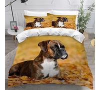 NUYSP Housse de Couette 220x240 Chien Boxeur Parure de lit 2 Personnes Enfant Garçon 3D Motif Chiot de Compagnie Microfibre Literie avec Fermeture à Glissière et 2 taies d’Oreiller 50x75