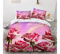 NUYSP Housse de Couette 220x240 des Roses Housse Couette en Microfibre Rose Parure de Lit 2 Personnes avec Fermeture Éclair avec Taies d'oreiller 50x75