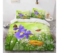 NUYSP Housse de Couette 220x240 Fleurs De Printemps Housse Couette en Microfibre Vert Parure de Lit 2 Personnes avec Fermeture Éclair avec Taies d'oreiller 50x75
