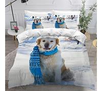 NUYSP Housse de Couette 220x240 Golden Retriever Housse Couette en Microfibre Animaux Chien Parure de Lit 2 Personnes avec Fermeture Éclair avec Taies d'oreiller 50x75