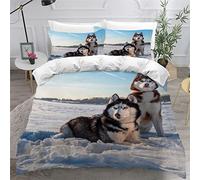 NUYSP Housse de Couette 220x240 Husky Sibérien Housse Couette en Microfibre Animaux Chien Parure de Lit 2 Personnes avec Fermeture Éclair avec Taies d'oreiller 50x75