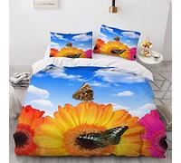 NUYSP Housse de Couette 220x240 Les Fleurs Housse Couette en Microfibre Papillon Parure de Lit 2 Personnes avec Fermeture Éclair avec Taies d'oreiller 50x75