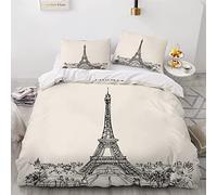 NUYSP Housse de Couette 240x260 avec Fermeture Éclair Paris Tour Eiffel Bedding Parure de Lit 2 Personnes avec 2 Taies d'oreiller, 3D Monuments français Adulte Housse Couette en Microfibre