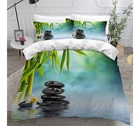 NUYSP Parure de Lit 3 Pièces Bambou Pierre Housse de Couette 220x240 Adulte 3D Motif Microfibre Zen Housse de Couette 2 Personnes avec Fermeture éclair et 2 Taies d'oreiller 50x75