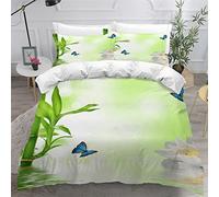 NUYSP Parure de Lit 3 Pièces Bambou Vert Papillon Housse de Couette 220x240 Adulte 3D Motif Microfibre Lotus Housse de Couette 2 Personnes avec Fermeture éclair et 2 Taies d'oreiller 50x75