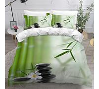 NUYSP Parure de Lit 3 Pièces Belles Bordures en Bambou. Fond Naturel Bambou Housse Couette 140x200 Enfant 3D Motif Microfibre 1 Personne avec Fermeture éclair et 2 Taies d'oreiller