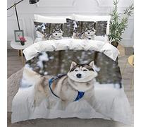 NUYSP Parure de Lit 3 Pièces D Chien Husky Housse de Couette 200x200 Ado 3D Motif Microfibre Animaux Chien Housse de Couette 1 Personne avec 2 Taies d'oreiller 50x75