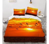 NUYSP Parure de Lit 3 Pièces Océan Housse de Couette 200x200 Ado 3D Motif Microfibre Coucher De Soleil Mouettes Housse de Couette 2 Personnes avec Fermeture éclair et 2 Taies d'oreiller 50x75