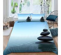 NUYSP Parure de Lit 3 Pièces Pierre Zen Housse de Couette 200x200 Ado 3D Motif Microfibre Bleu Housse de Couette 1 Personne avec 2 Taies d'oreiller 50x75