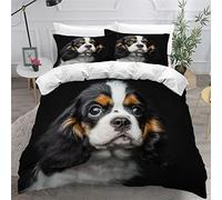 NUYSP Parure de Lit Cavalier Roi Charles Spaniel Housse de Couette 1 Personne 3 Pièces Set Chien Animal 3D Motif Housse de Couette 220x240 avec Fermeture éclair Fermée et 2 Taies d'oreiller 50x75 cm