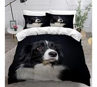 NUYSP Parure de Lit Chien Border Collie Housse de Couette 2 Personnes 3 Pièces Set Chien Animal 3D Motif Housse de Couette 140x200 avec Fermeture éclair Fermée et 2 Taies d'oreiller 50x75 cm