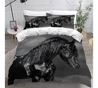 NUYSP Parure de Lit Enfant Cheval Housse de Couette 240x260 avec Fermeture Eclair 3D Impression Cheval Noir Housses de Couette 2 Personnes avec 2 Taies d'oreiller 50x75 cm