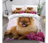 NUYSP Parure de Lit Enfant Loulou Housse de Couette 140x200 avec Fermeture Eclair Chien Animal 3D Impression Microfibre Housses de Couette 1 Personne avec 2 Taies d'oreiller 50x75 cm