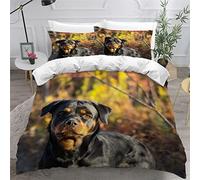 NUYSP Parure de Lit Garçon Rottweiler Housse de Couette 220x240 avec Fermeture Eclair Chien Animal 3D Impression Microfibre Housses de Couette 2 Personnes avec 2 Taies d'oreiller 50x75