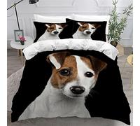 NUYSP Parure de Lit Jack Russel Terrier Housse de Couette 2 Personnes 3 Pièces Set Chien Animal 3D Motif Housse de Couette 140x200 avec Fermeture éclair Fermée et 2 Taies d'oreiller 50x75 cm