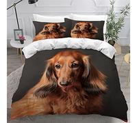 NUYSP Parure de Lit Teckel Poil Long Housse de Couette 1 Personne 3 Pièces Set Chien Animal 3D Motif Housse de Couette 220x240 avec Fermeture éclair Fermée et 2 Taies d'oreiller 50x75 cm
