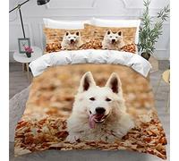 NUYSP Parures De Lit 3 pièces Berger Blanc Suisse Housse De Couette 200x200cm 2 Personnes 3D Chien Animal Microfibre Bedding pour Enfant Ado avec Fermeture Éclair et 2 taies d'oreiller 50x75cm