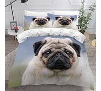 NUYSP Parures De Lit 3 pièces Carlin Housse De Couette 140x200cm 1 Personne 3D Chien Animal Microfibre Bedding pour Enfant Ado avec Fermeture Éclair et 2 taies d'oreiller 50x75cm