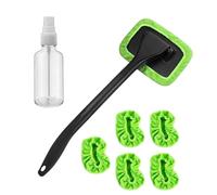 Nuytghr Car Windshield Cleaner Tool, Microfiber Window Cleaning Kit with 5 Reusable Towel Pads, 180° Rotating Mop, Brush Washer, and Squeegee for Interior and Exterior Glass