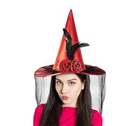 Nuytghr Chapeaux de sorcière pour femme, chapeau de sorcière à large bord avec demi-voile et - Accessoire de costume portable d'Halloween pour femme, vacances, défilé, festival, école, jeu