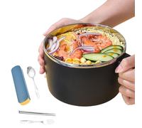 Nuytghr Double Wall Noodle Bowl, Stainless Steel Pasta Cooker, 1350ml Bowl with Lid and Handle, Portable Noodle Bowll, Travel Bowll with Chopsticks Holder, Office Dorm Camping Use