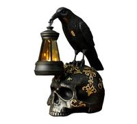 Nuytghr Raven Figurine, Raven on Skull Statue, Halloween Resin Sculpture, Gothic Decoration with Solar Lantern Feature, Photo Prop for Home Living Room Lawn Yard Porch Display Halloween