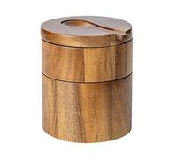 Nuytghr Récipient en bois, cave ronde à double couche, design de rangement pour cuillère intégrée, 10,5 cm, organiseur de comptoir de cuisine naturel pour sel de mer, poivre, assaisonnements